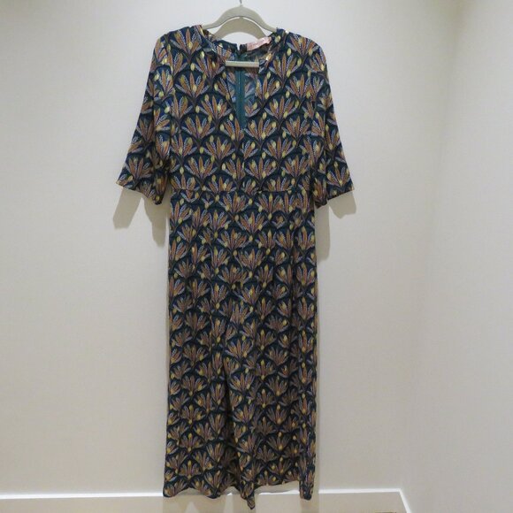ANTHROPOLOGIE TRAFFIC PEOPLE Metallic Leaf Print Wide Leg Jumpsuit Boho - Size M - Picture 2 of 16